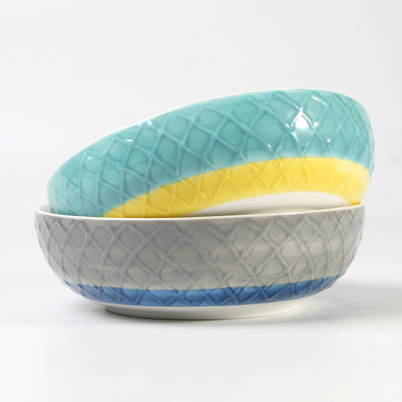 6"Bowl,embossed texture,hand painted,Marine Series,summer, Bowl,embossed texture,Hand painted, ceramic tabletop