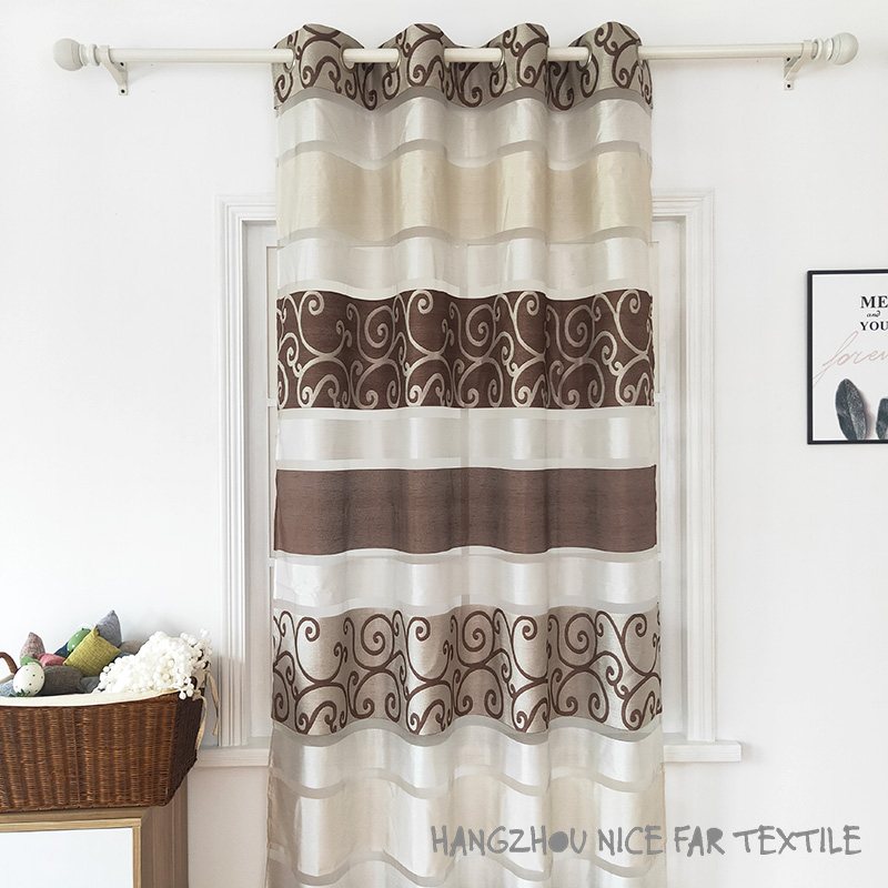 00000NF12023 RING stripe voile fabric yarn dyed jacquard screen printing cutting recycle voilage ready made linen curtain