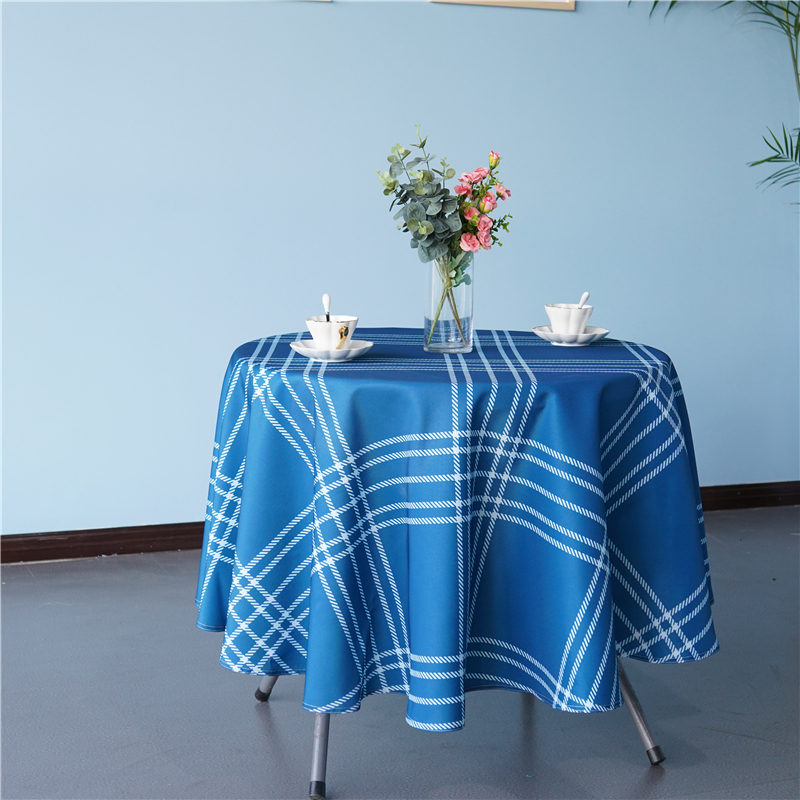 Wholesale round polyester plaid printed table cloth tablecloth for kitchen party outdoor