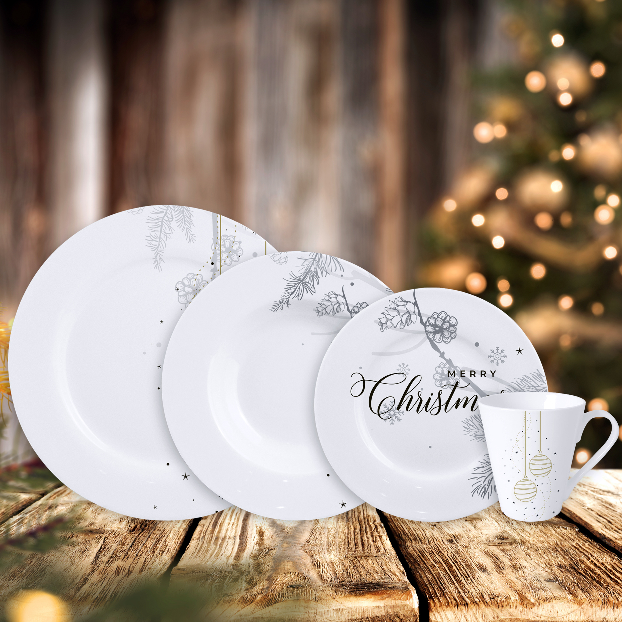 16 Piece Porcelain Dinnerware Set Christmas