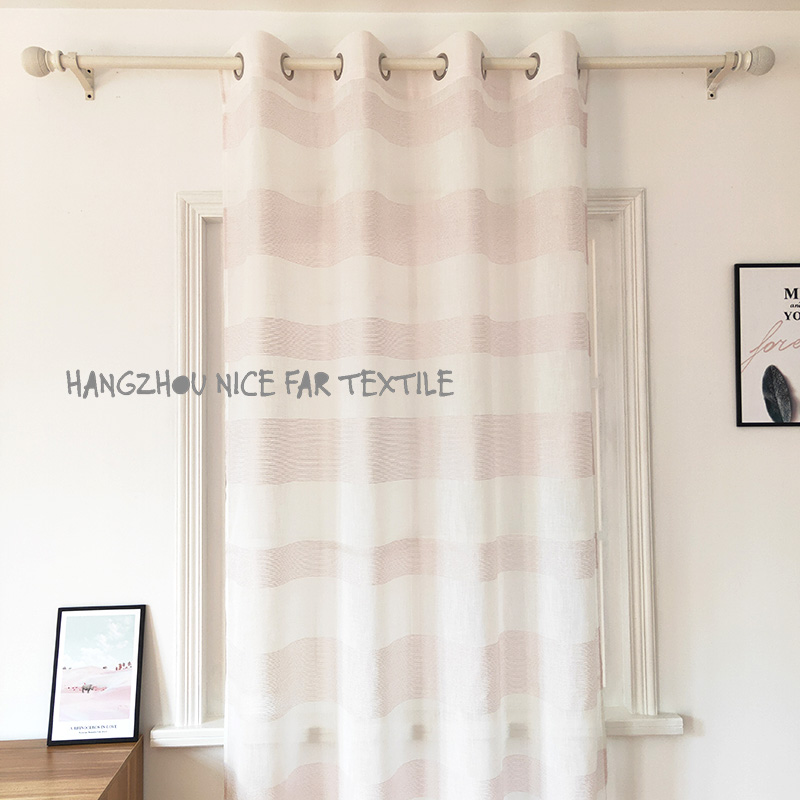 00000DF190116H3 JOY stripe voile fabric yarn dyed jacquard screen printing cutting recycle voilage ready made linen curtain