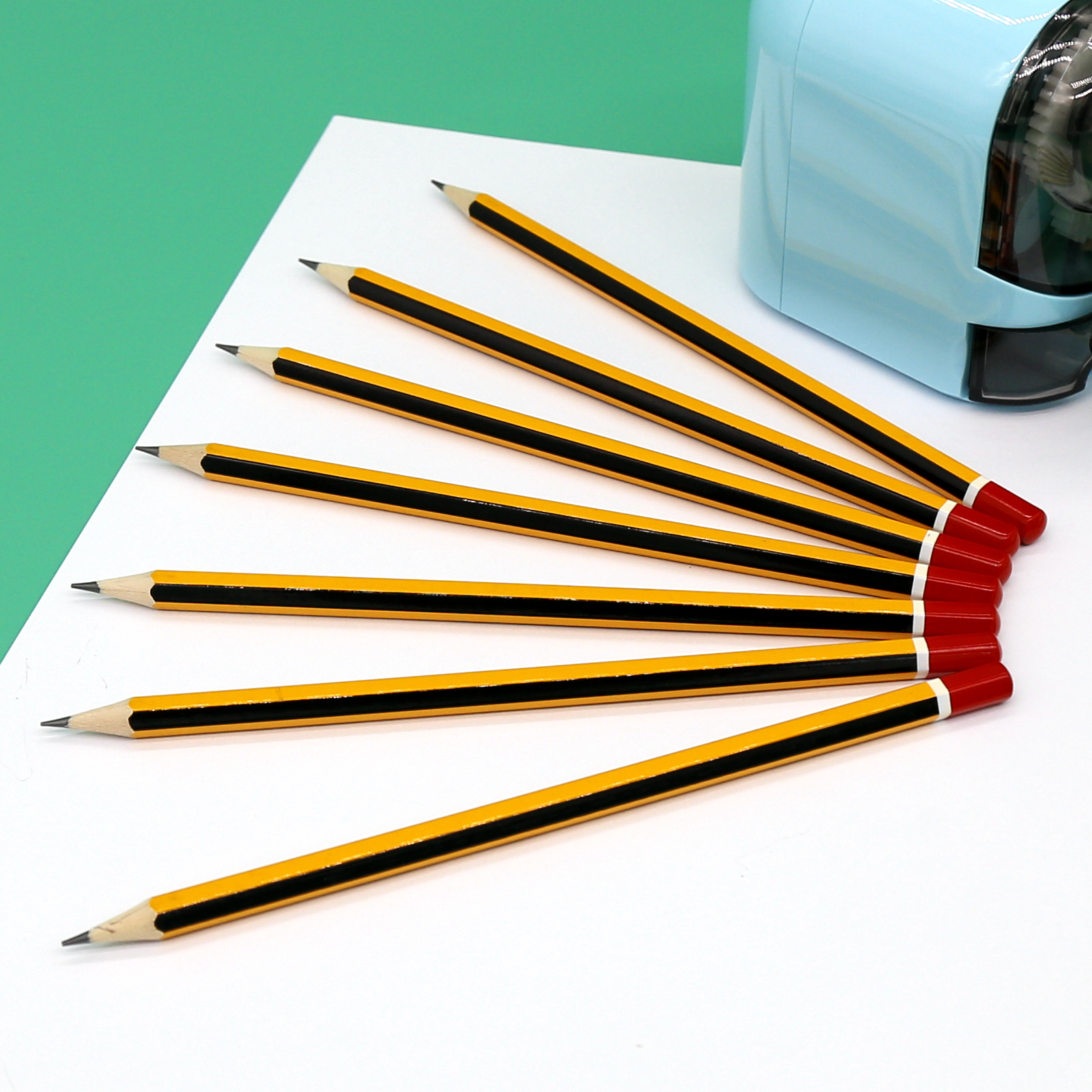 HB Pencil, Yellow & Black Striped Body wtih Red End Dipped GP - 007 Customized Package High Quality