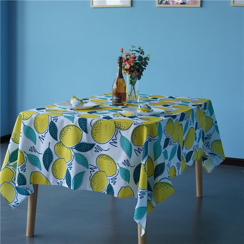 Wholesale rectangle lemon leavesprinted tablecloth for living room kitchen party outdoor