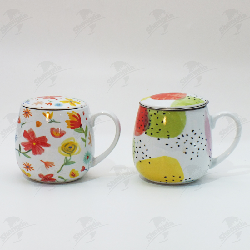 Ball shape mug with lid&filter with flower design