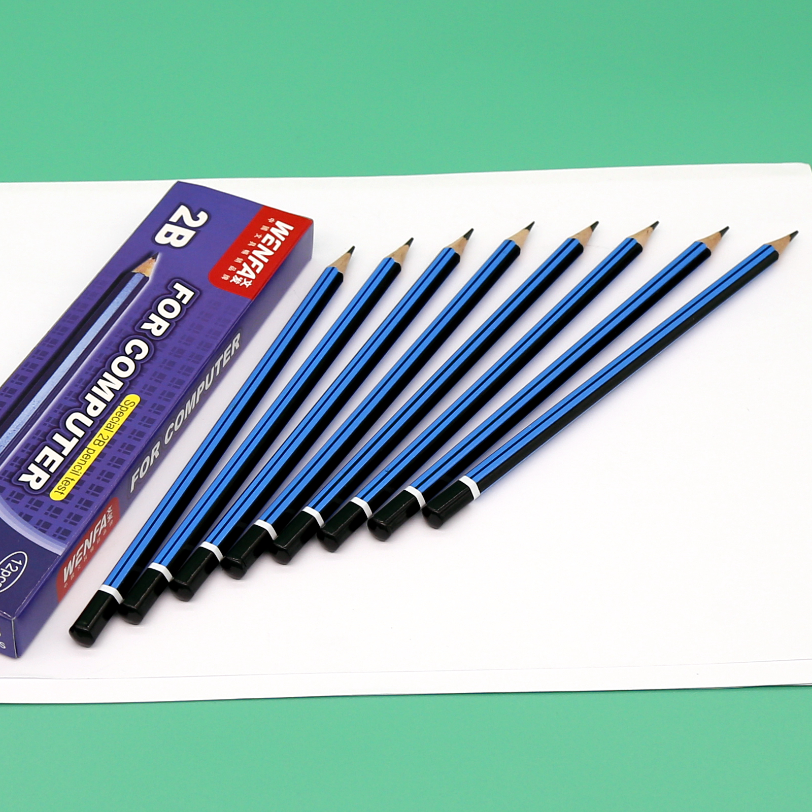 2B Pencil, Blue & Black Striped Body wtih End Dipped,Manufacture Customized Package High Quality Wholesale,GP - 004