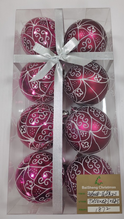 6cm Painted Balls, 8pcs In PVC Box With Ribbon