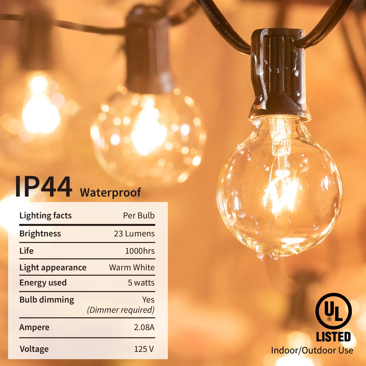 G40 e27 string light Christmas incandescent garden light for decoration UL certification