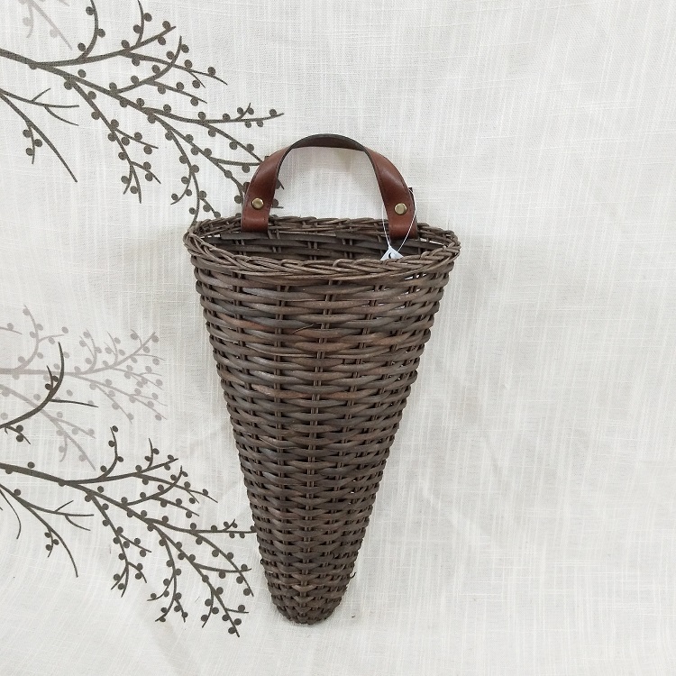 wooden chip basket is hung on the wall