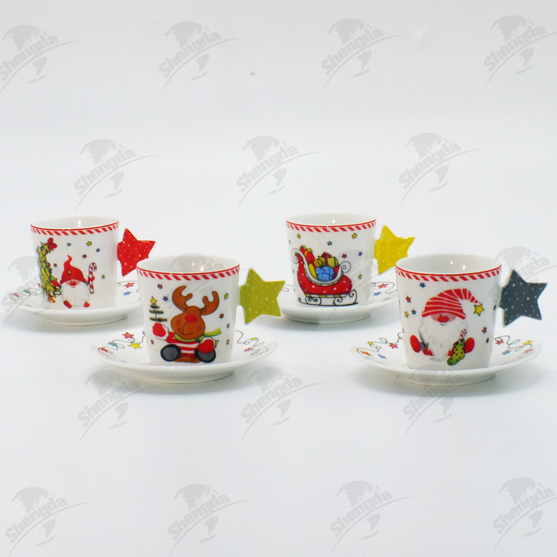 Cup&Saucer with Star handle with Xmas Design