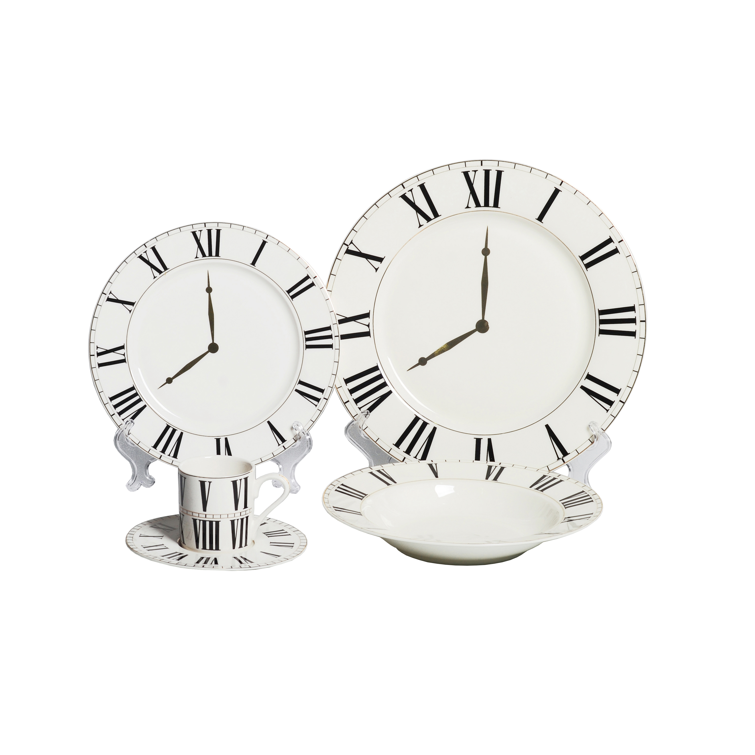 2020 bone china New design clock pattern tea gold rim dinner set tableware dinnerware set