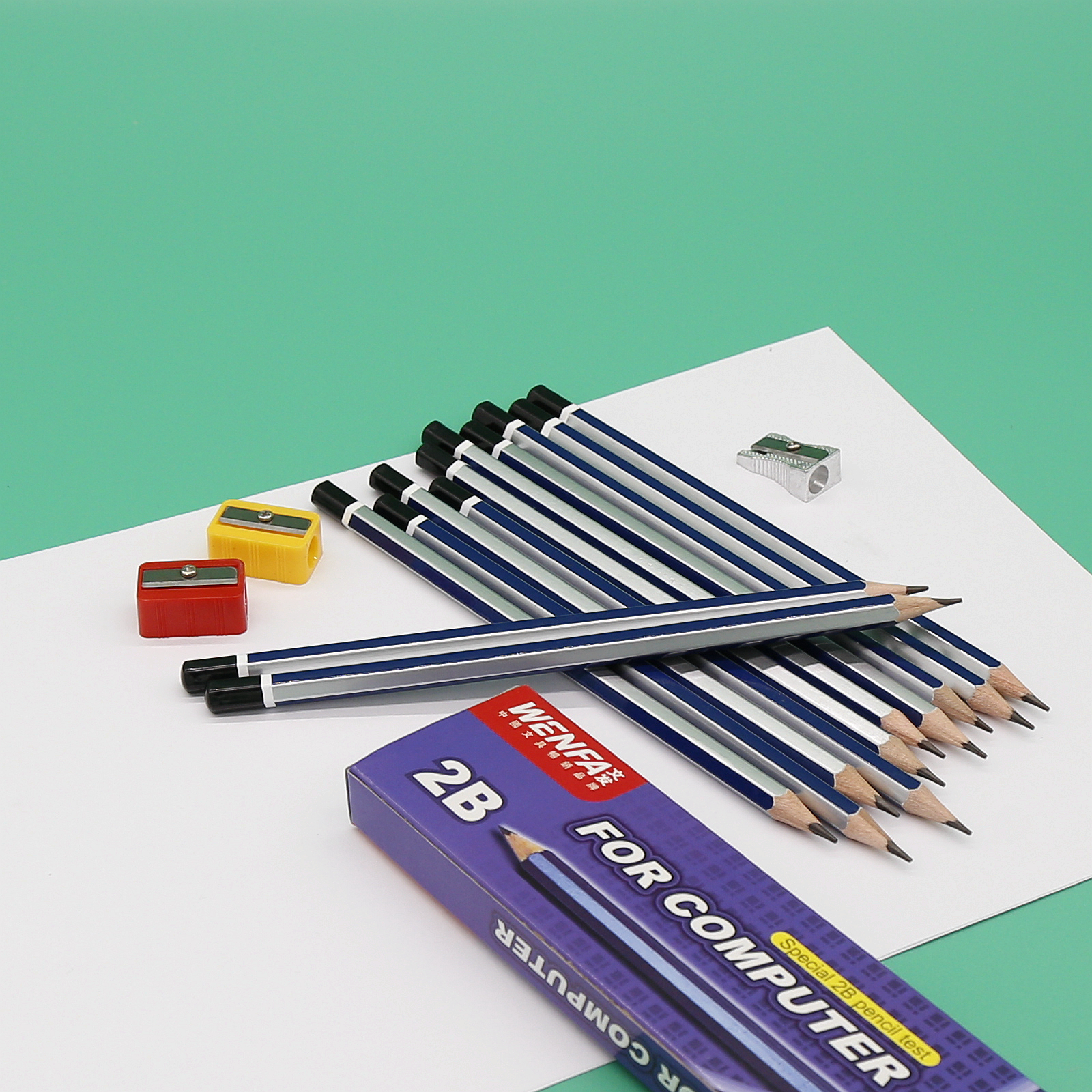 2B Pencil, Blue & Silver Striped Body wtih End Dipped Manufacturing High Quality Wholesale GP - 020