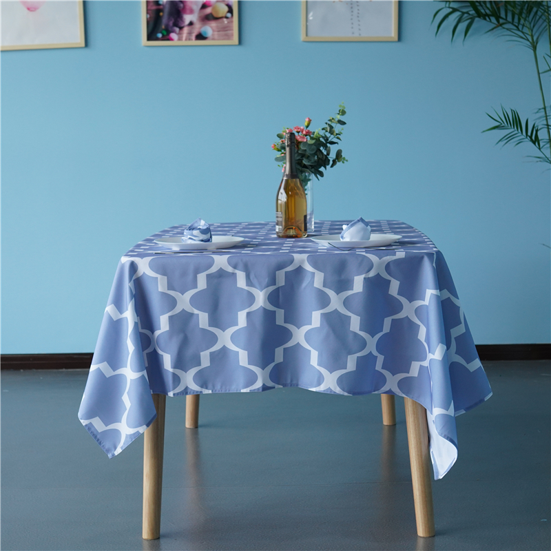 Wholesale rectangle blue lantern printed tablecloth for living room kitchen party outdoor