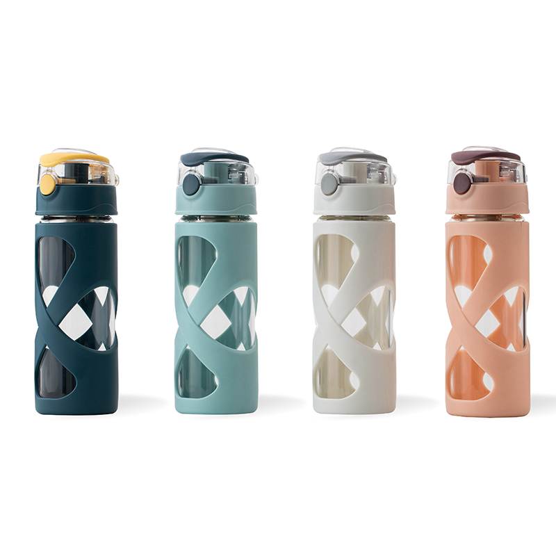 GOX double wall glass water bottle with Auto open Lid with Protective Sleeve For Sports