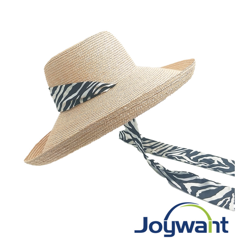 Lady‘s straw hat with scarf decoration big brim bucket hat
