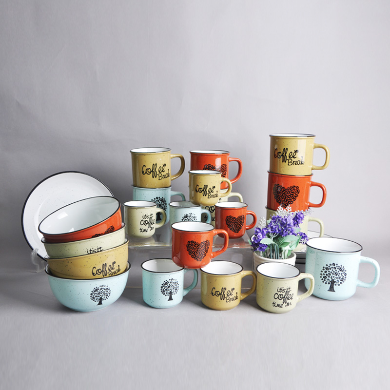 5oz 6oz 12oz14oz imitation enamel cup colored glaze ceramic cup