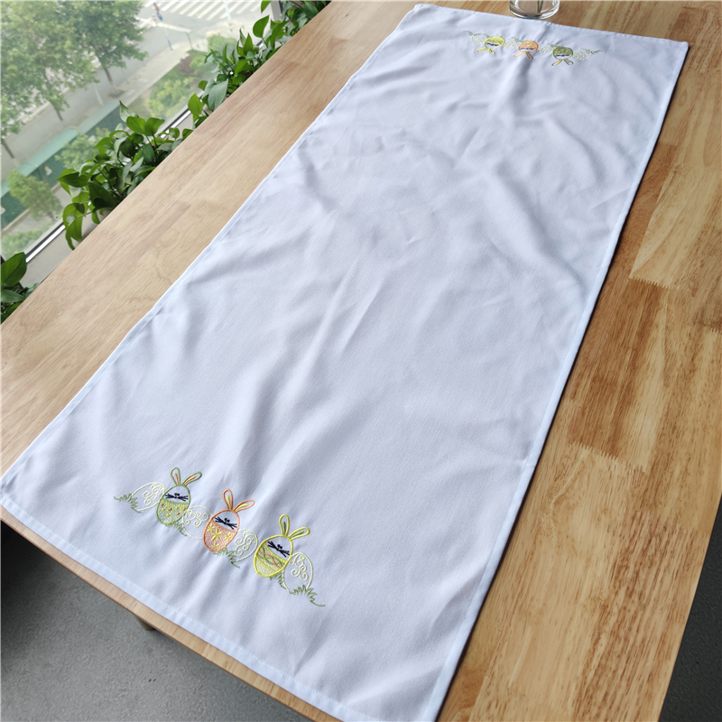 Cheap custom white easter embroidery table runner for tables
