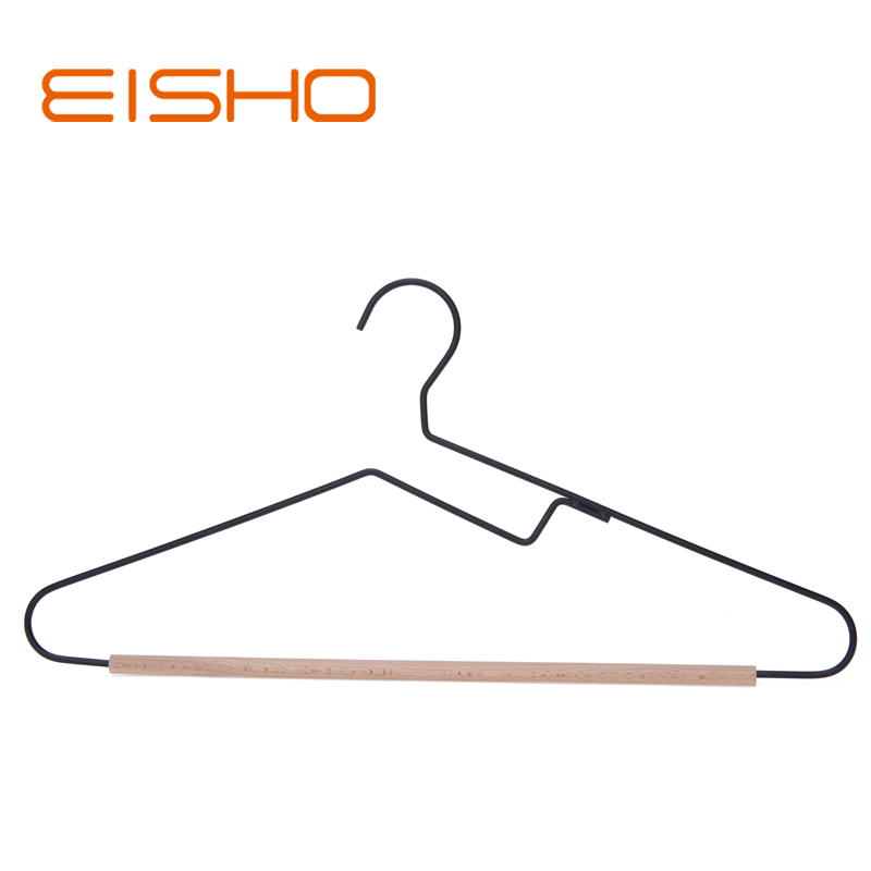 Metal hanger with wooden bar