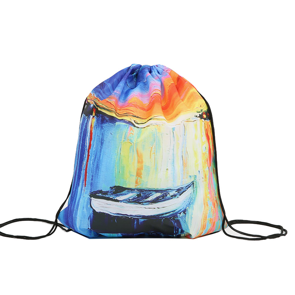 Fashion Design printed polyester drawstring bag with customize logo