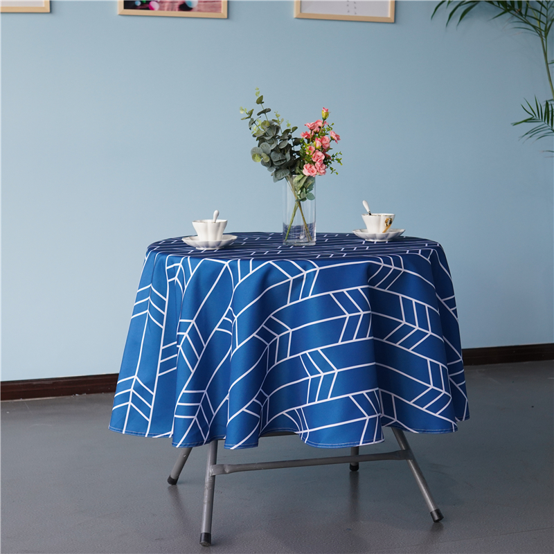 Wholesale round blue arrow printed tablecloth for living room kitchen party outdoor