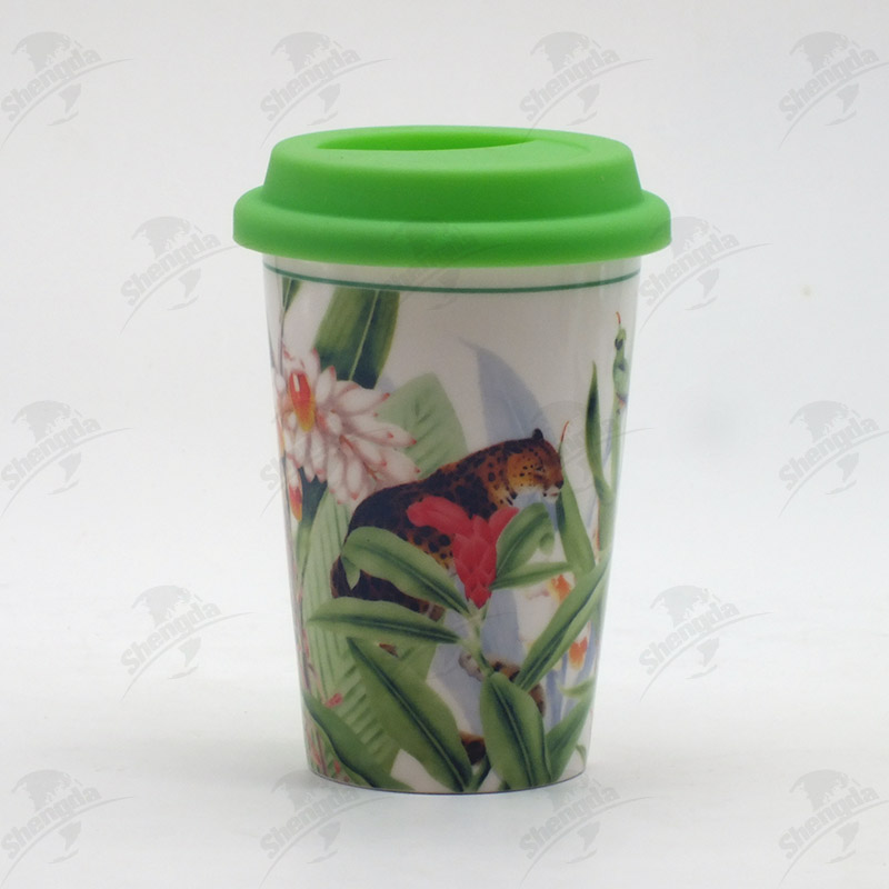 Take it away mug with silicone lid with RAIN FOREST Collection