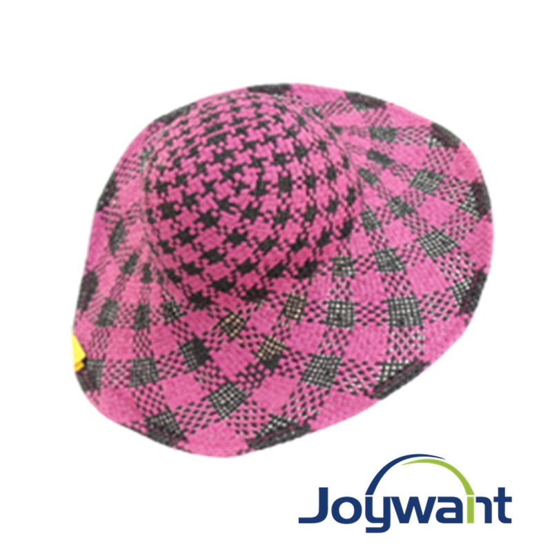 Vintage plaid lady's hat manual paper straw hat summer beach women hat