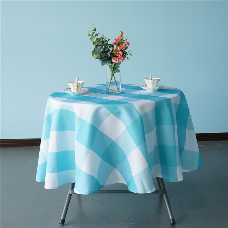 Wholesale round polyester lattice printed tablecloth for living room kitchen party outdoor