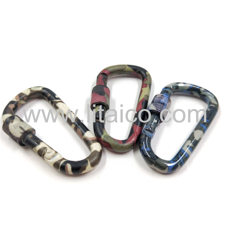 Camouflage-colored metal climbing key chain