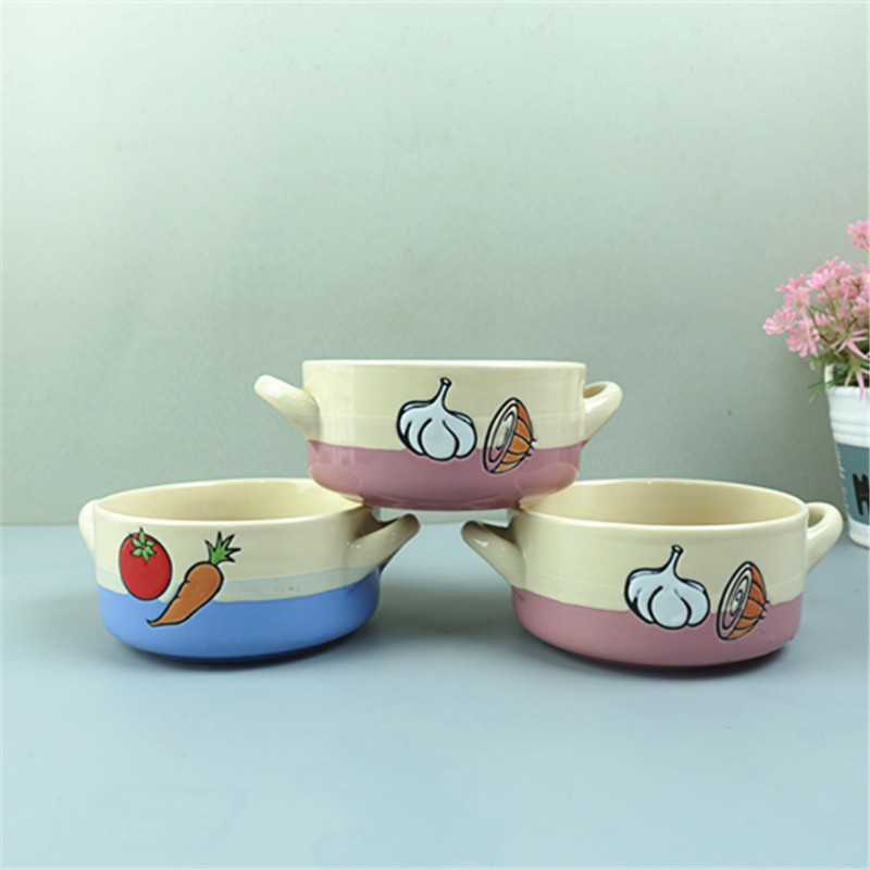 12cm lovely ceramic small soup bowl with 2 handles for children use