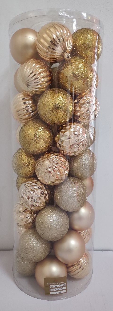 7cm Plastic Christmas Balls, 45pcs In PVC Tube