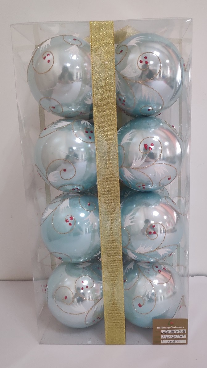 10cm Plastic Christmas Balls, 16pcs In PVC Box With Ribbon