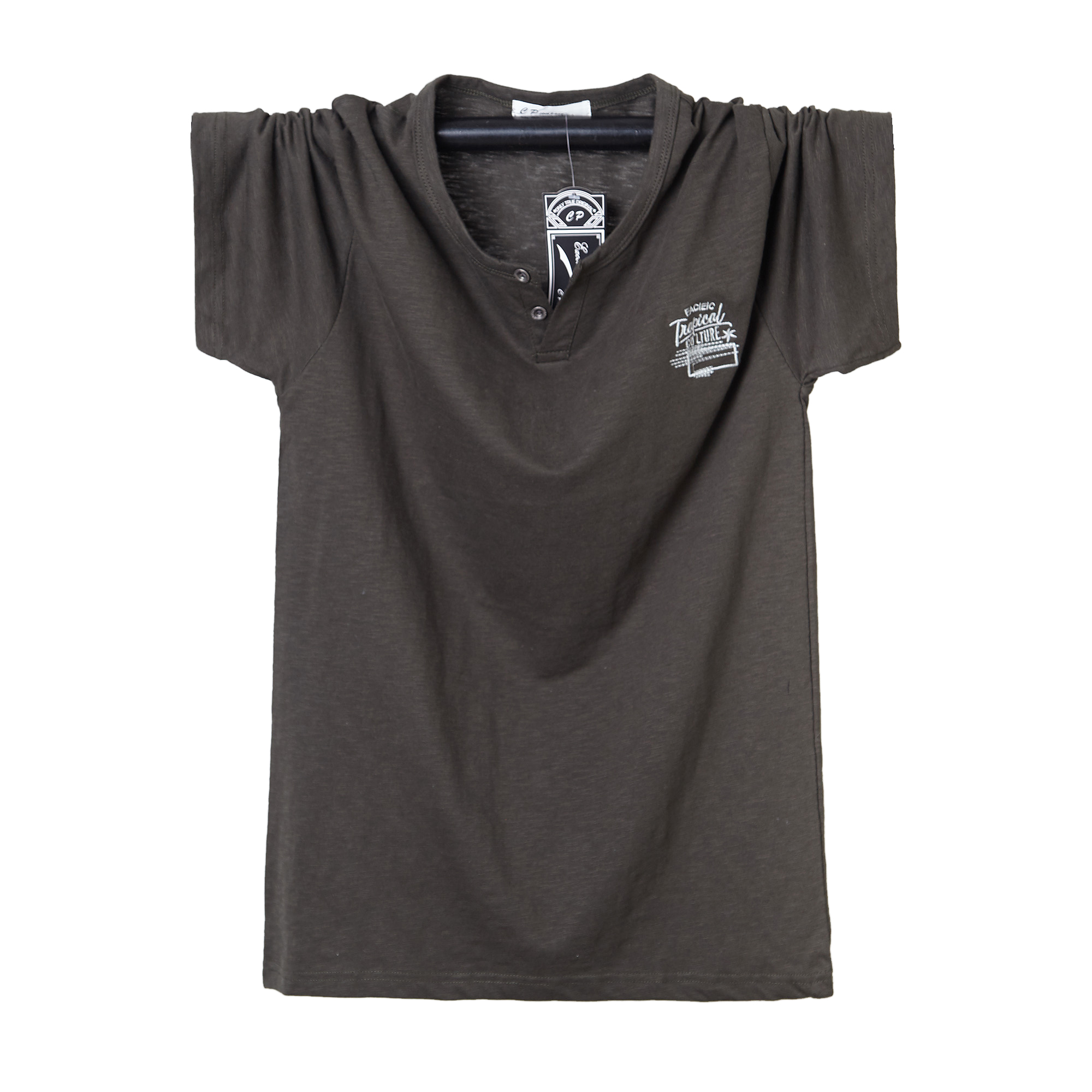 Latest print style button collar slab yarn men's cotton t shirts