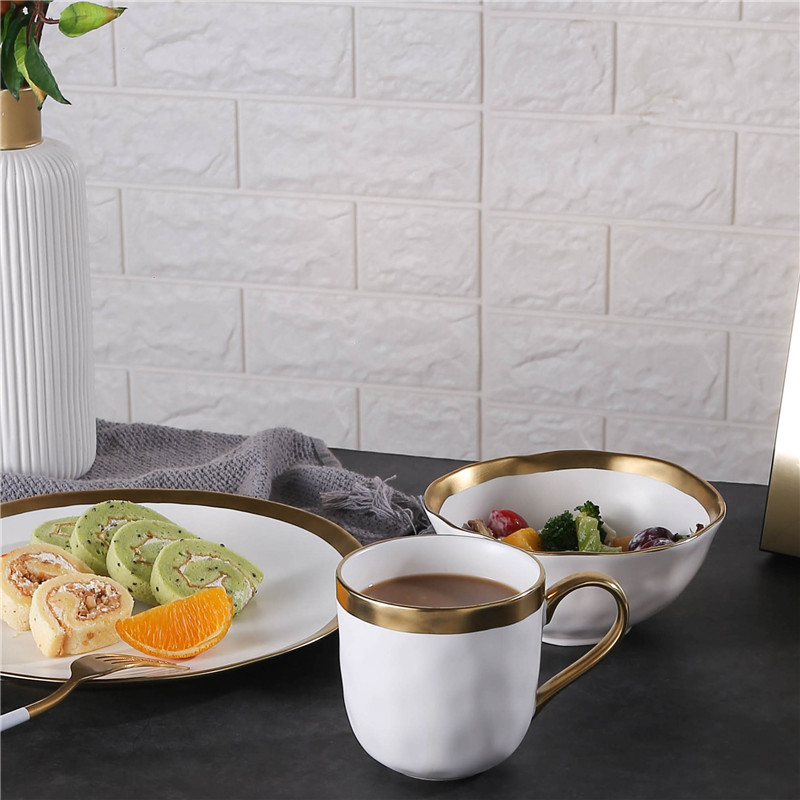Porcelain Tableware dinner set porcelain ware plate bowl mug teaset coffee set Gold rim 3pcs dinner set