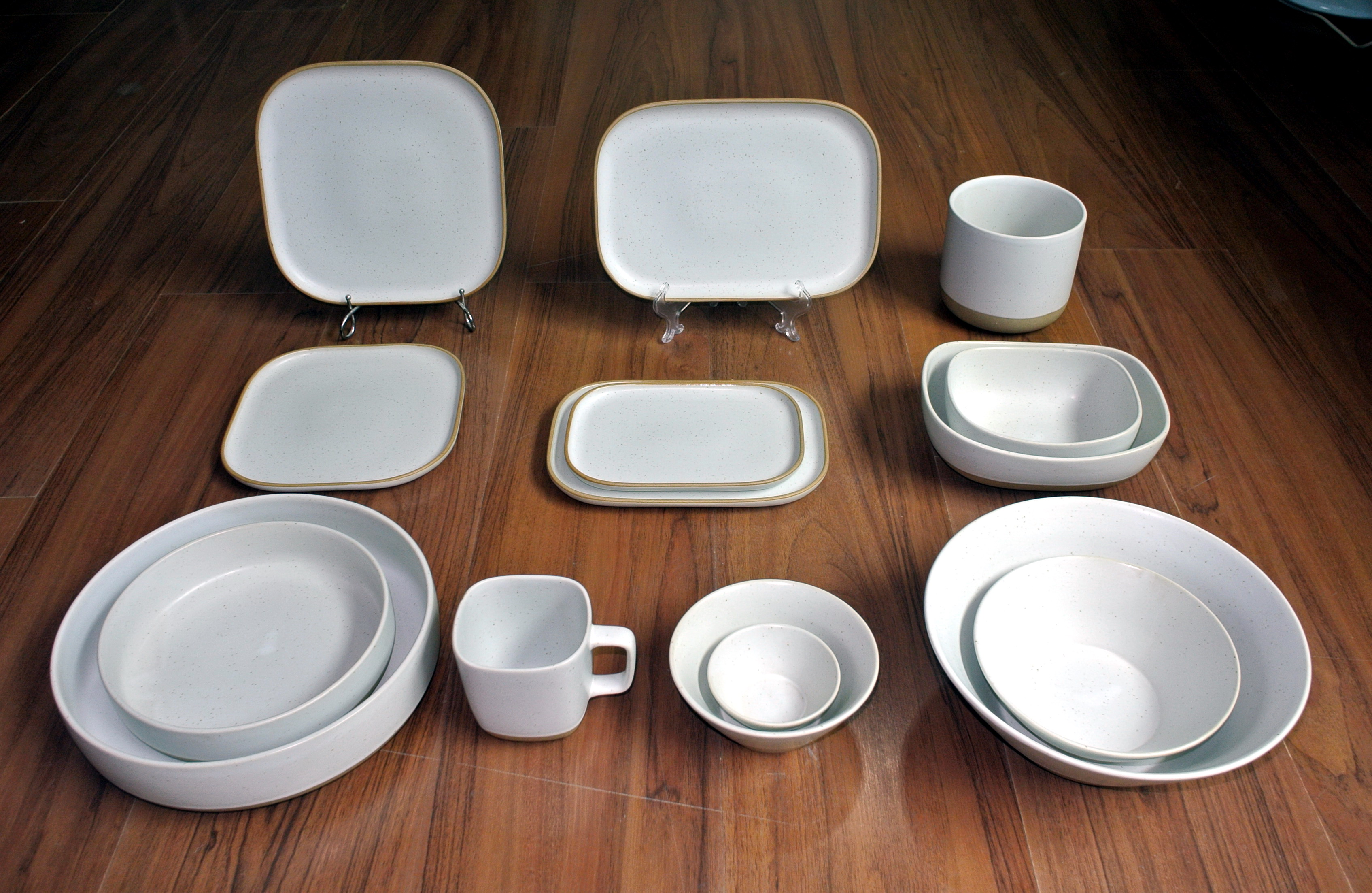 Matte white with black speckle dinnerware set