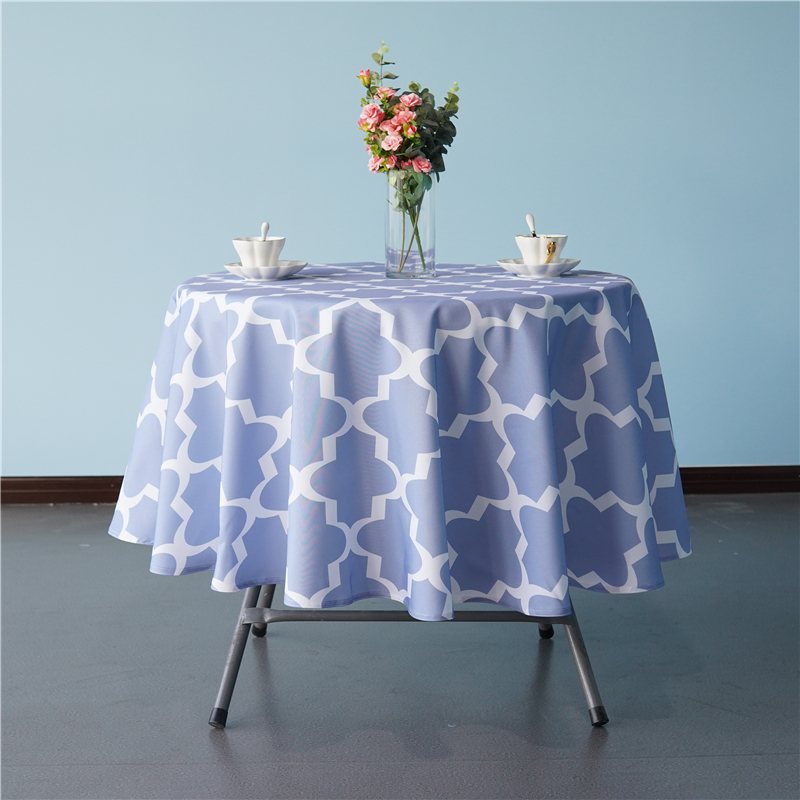 Wholesale round blue lantern printed tablecloth for living room kitchen party outdoor