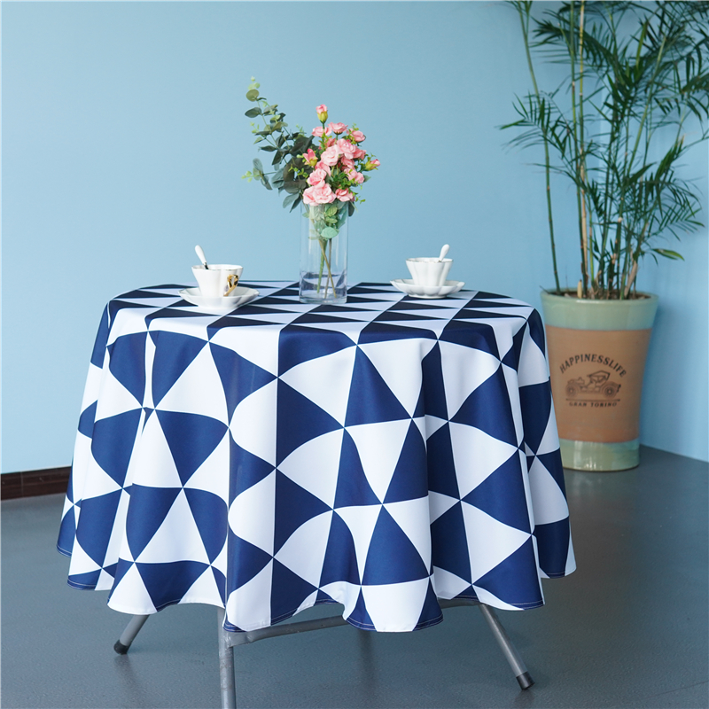 Wholesale round geometric triangle printed tablecloth for living room kitchen outdoor