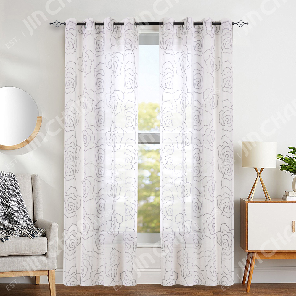 Sheer Floral Embroidered Curtains