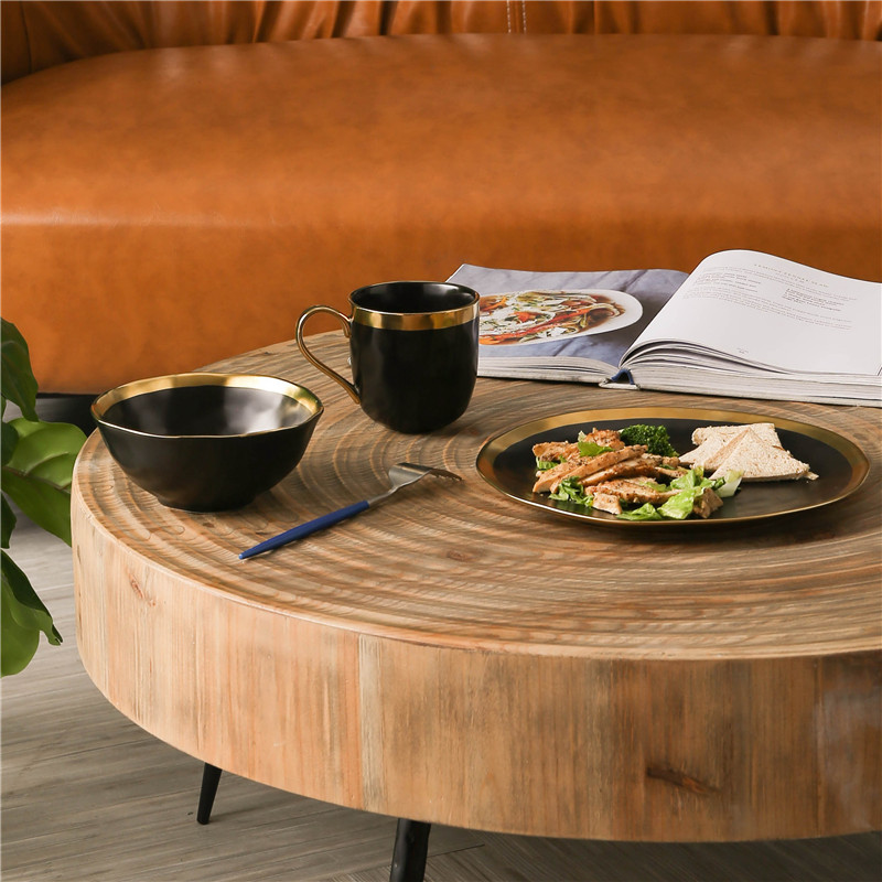 Porcelain Tableware dinner set porcelain ware plate bowl mug teaset coffee set Gold rim 3pcs dinner set