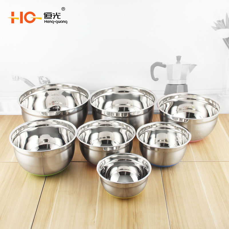 Hengguang stainless steel basin set non-slip silica gel basin and face basin salad basin egg basin cake basin