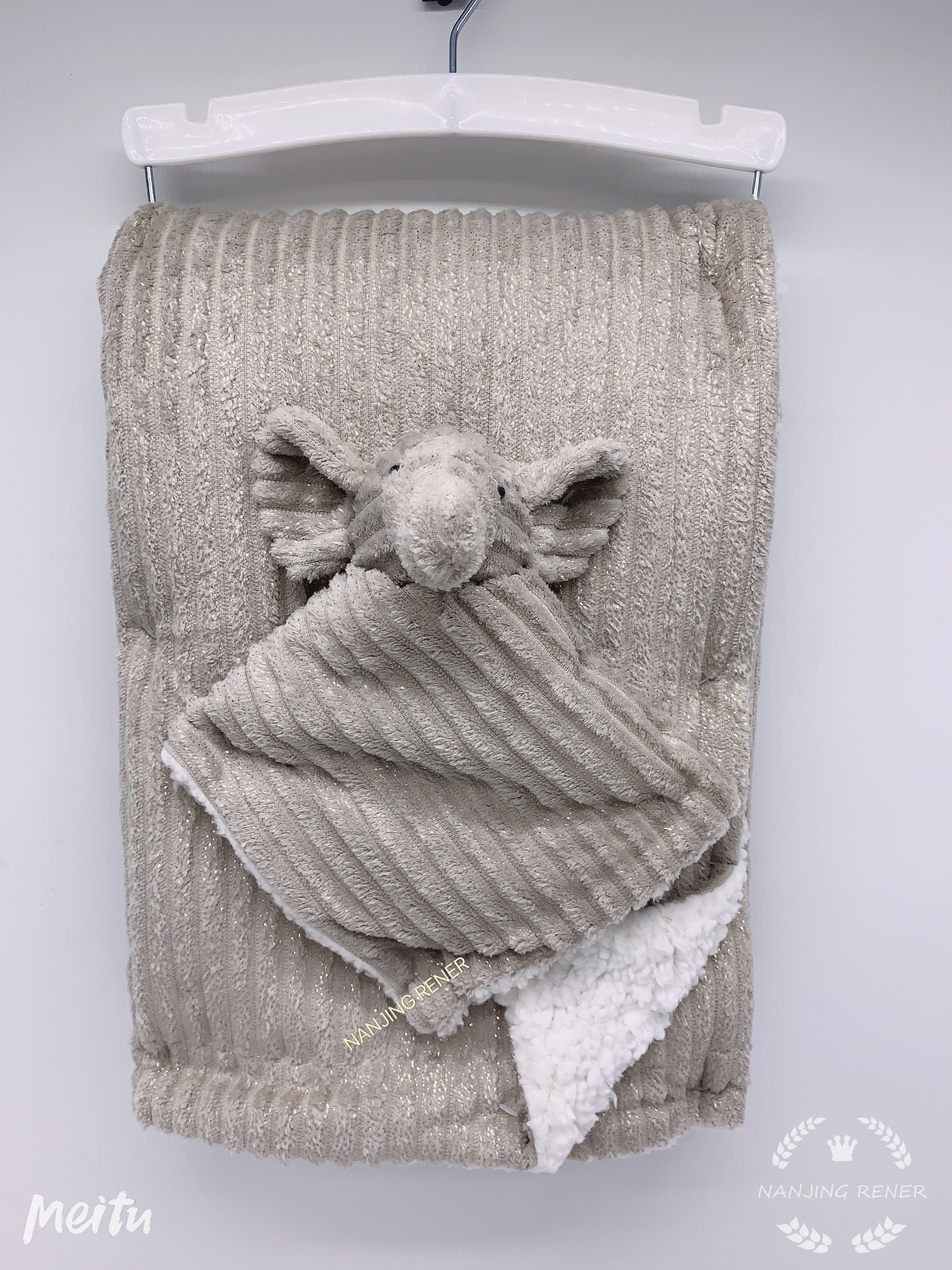 Foiled Corduroy Rev to Berber Baby Blanket 2PC Set