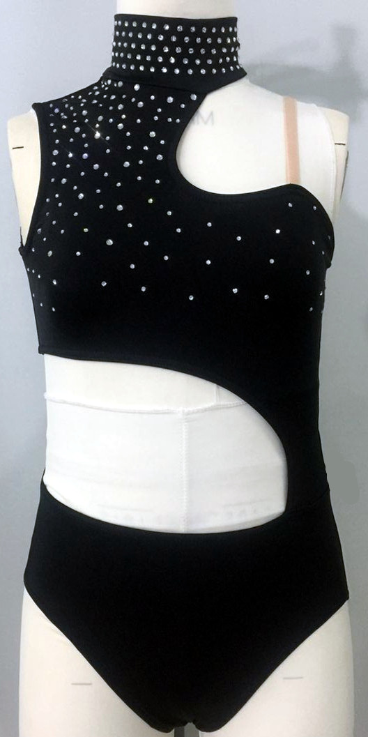 Ladies rhinestone asymmetrical cut out leotard-dancewear/show/costume