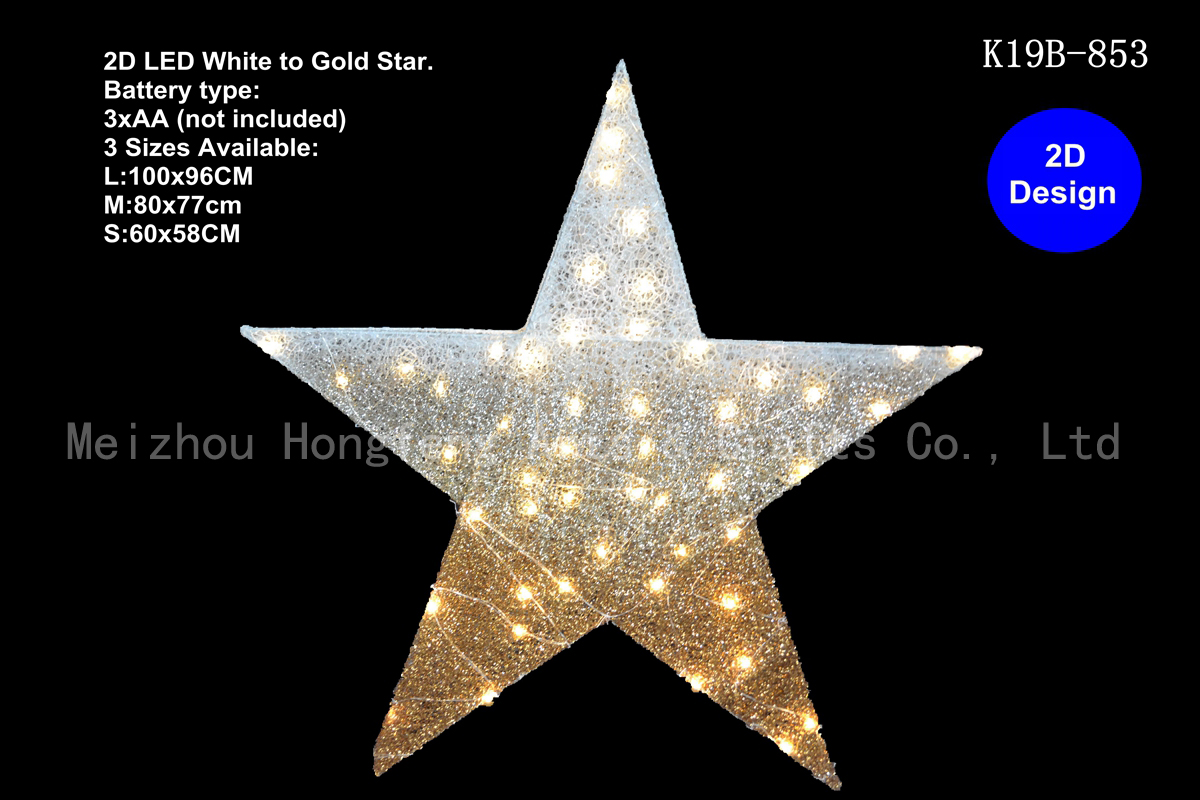 LED Pre lit Mesh material white to Champagne gold glitter Christmas Star decor-2D design, xmas star