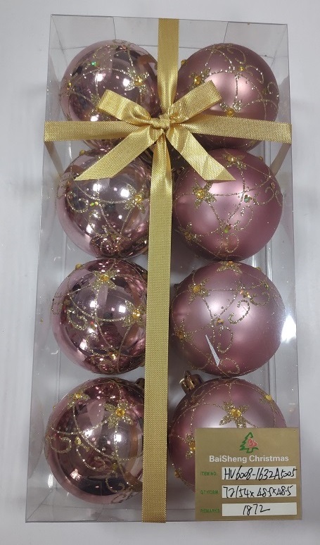 6cm Painted Balls, 8pcs In PVC Box With Ribbon