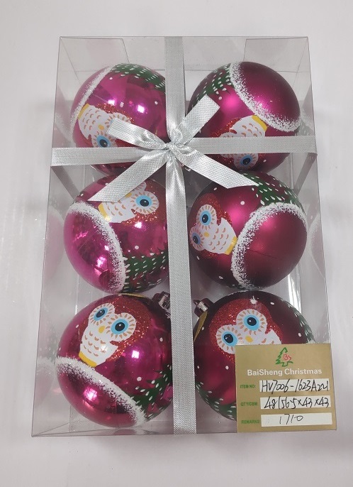 7cm Painted Balls, 6pcs In PVC Box With Ribbon