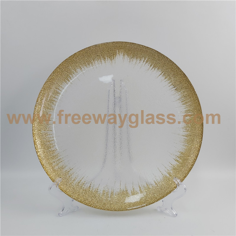 clear plate with golden foil rim
