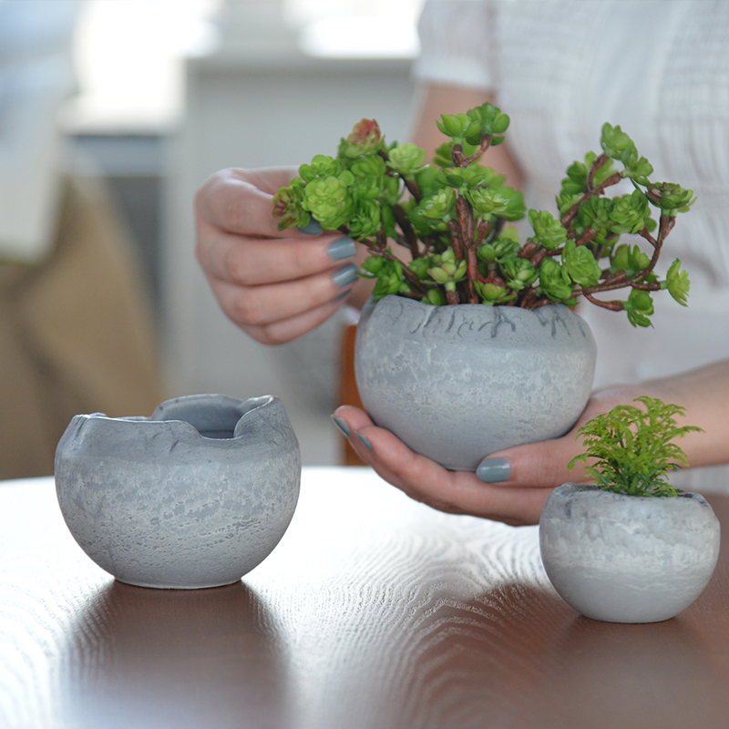 ~hand kneaded cucurbit look decorative flower pot 19D