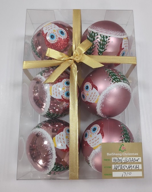 7cm Painted Balls, 6pcs In PVC Box With Ribbon