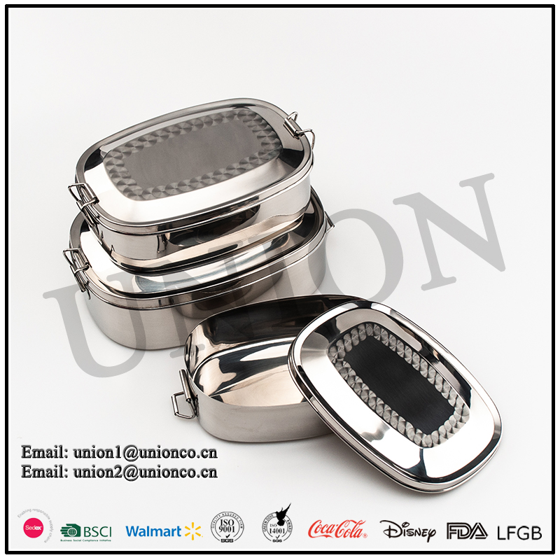 18/8 stainless steel rectangle lunch box set 304 steel healthy material lunch box containers set of 3