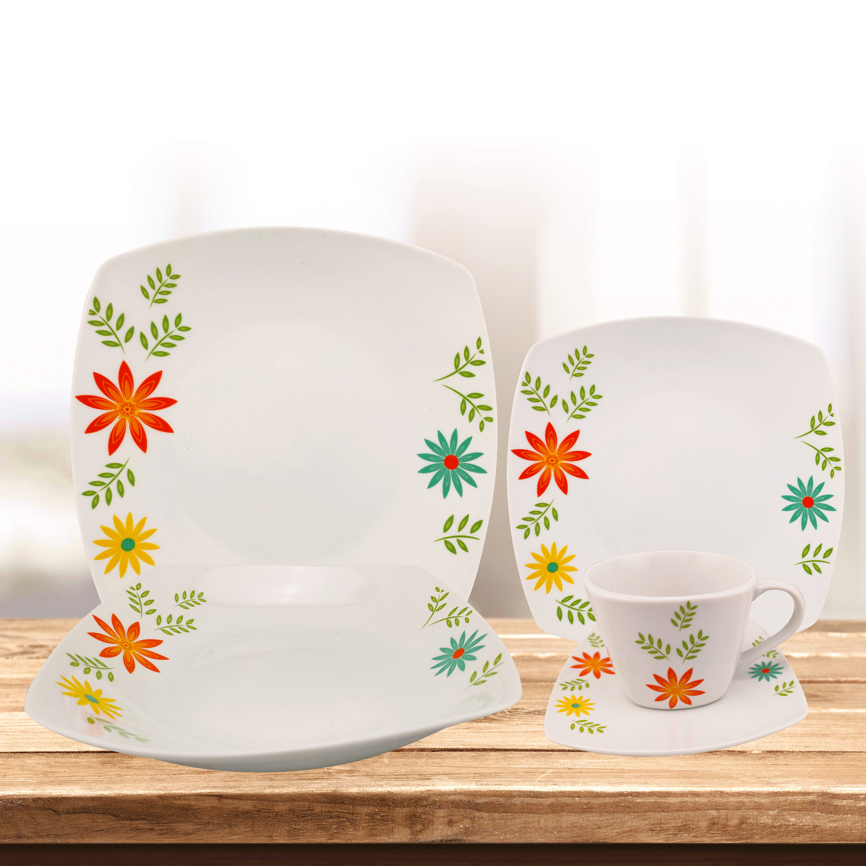 20 Piece Square Dinnerware Set Porcelain