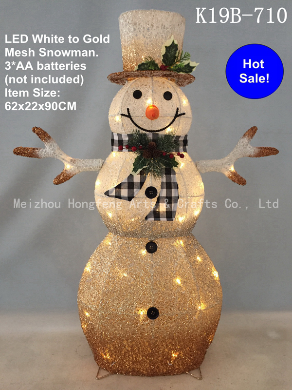 LED white to Champagne Gold Pre lit Snowman Christmas decor. Xmas Snowman