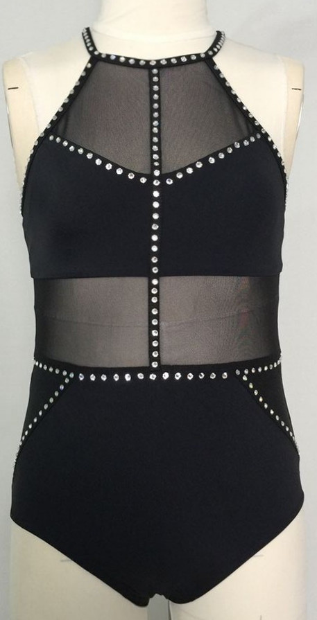 Ladies MT leotard with high quality rhinestone outlines (Sw**** brand)--dancewear/show/costume